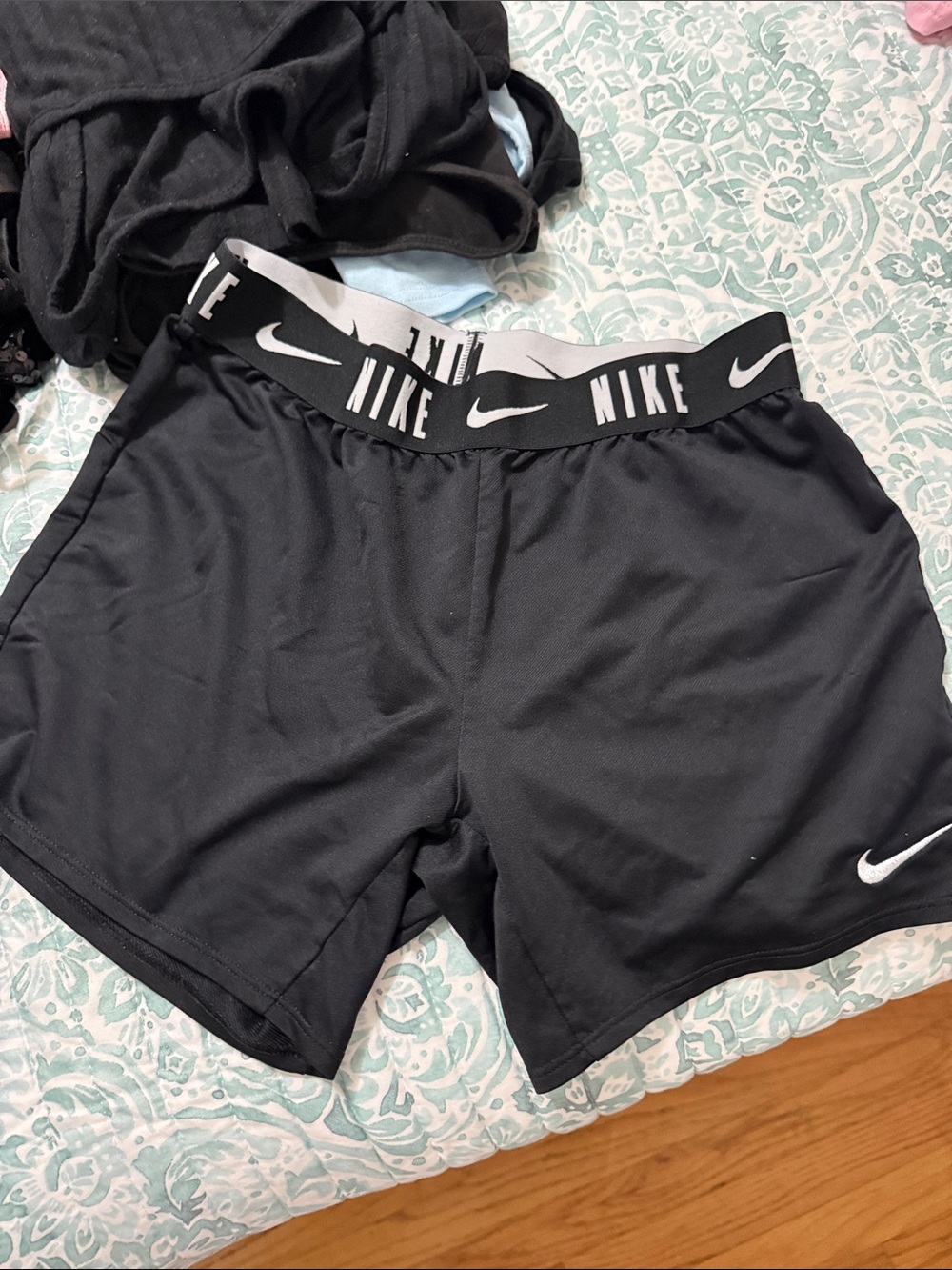 Girl Nike Black Athletic Shorts with Branded Waistband